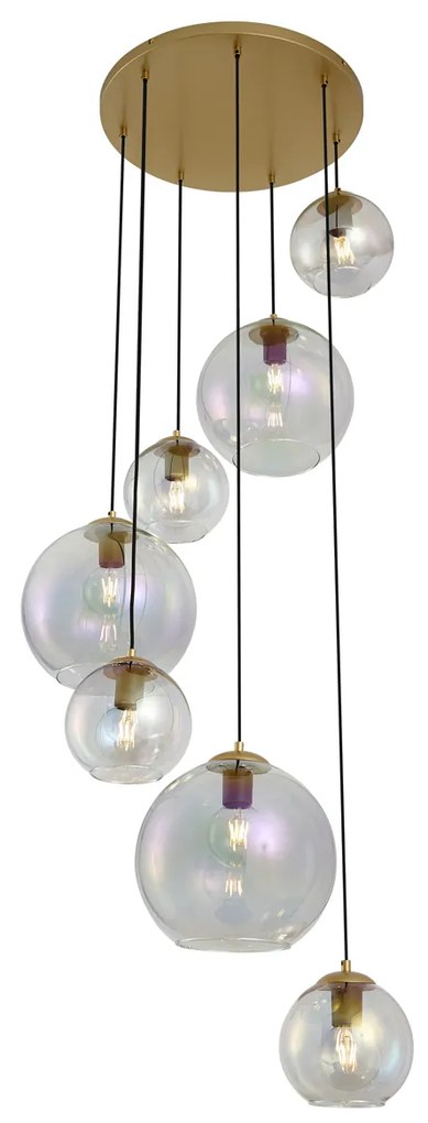 Lampa wisząca Art Deco złota z tęczowym szkłem 7-punktowa - Sandra ArtDeco Oswietlenie wewnetrzne