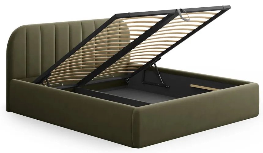 Zielone tapicerowane łóżko dwuosobowe ze schowkiem ze stelażem 200x200 cm Juno – Windsor &amp; Co Sofas