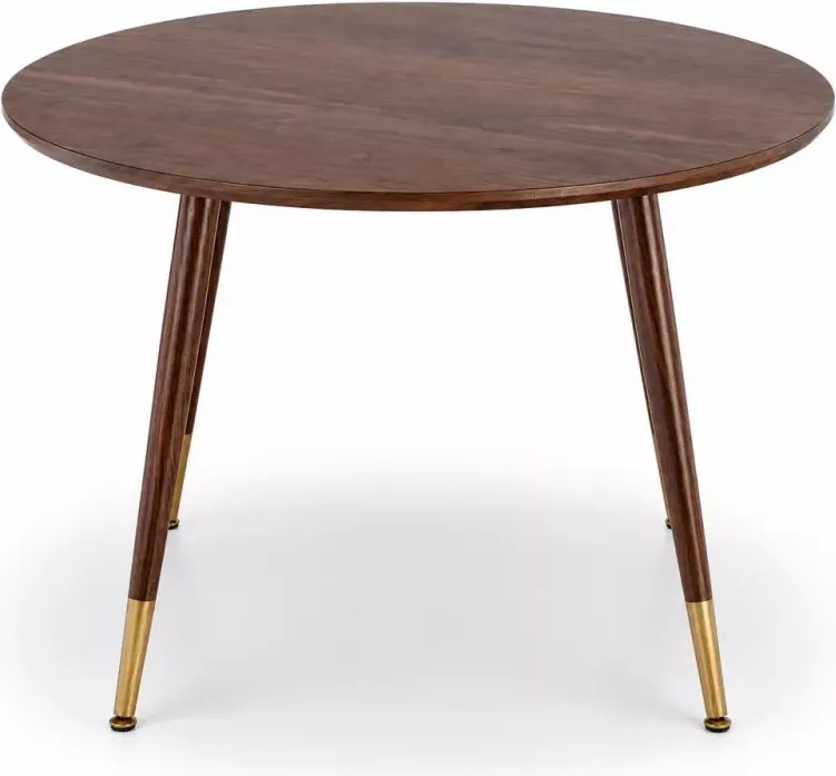 Okrągły stół Hestiano 110 cm w kolorze orzechowym z MDF i złotymi detalami do jadalni