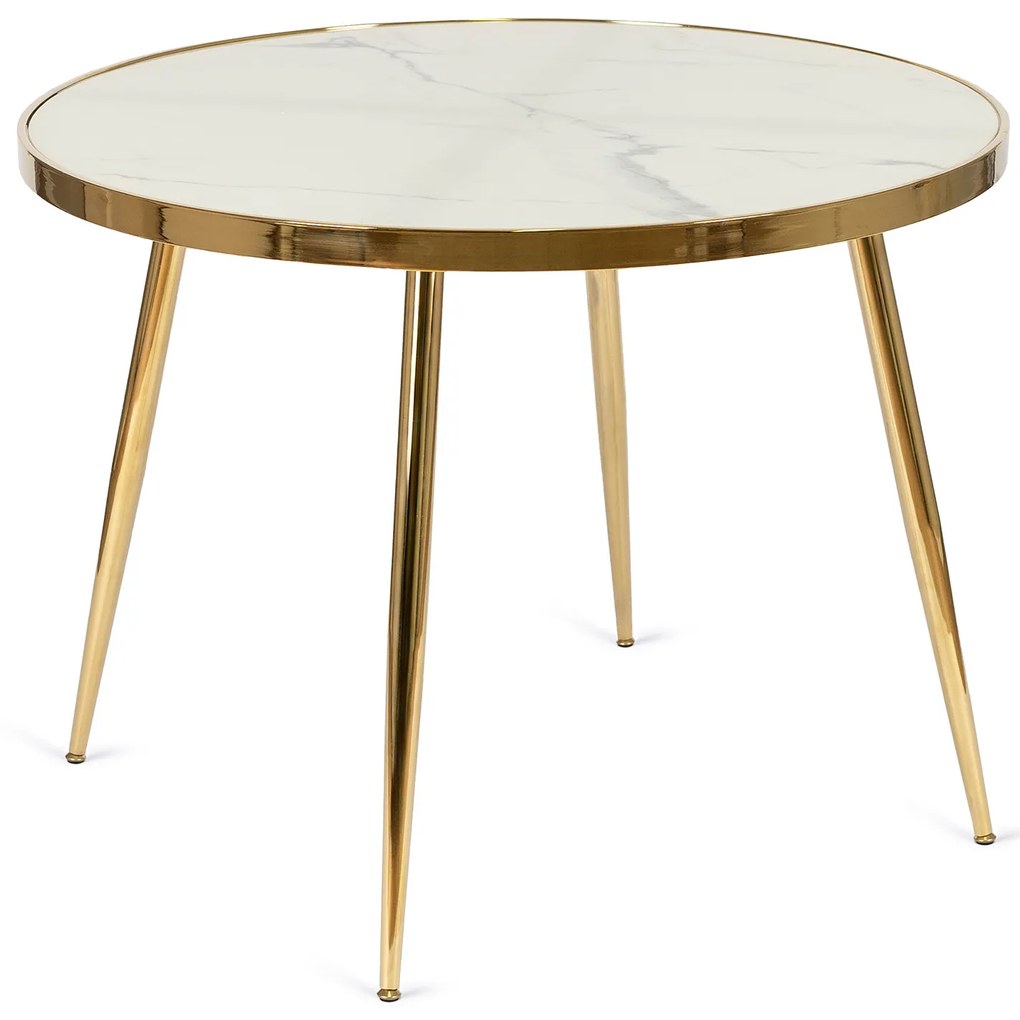Stół Okrągły TINGA 100 cm Biały Marmur/Złoty Glamour