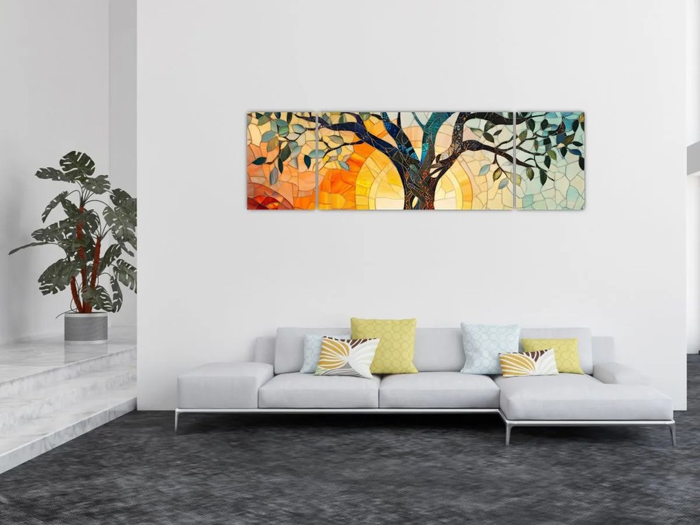 Obraz – Mozaika – słońce i drzewo I. (170x50 cm)