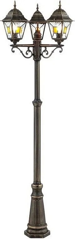 Lampa stojąca zewnętrzna Janel czarno-złota metal/szkło 220 cm IP44 3x60W E27 bez żarówek