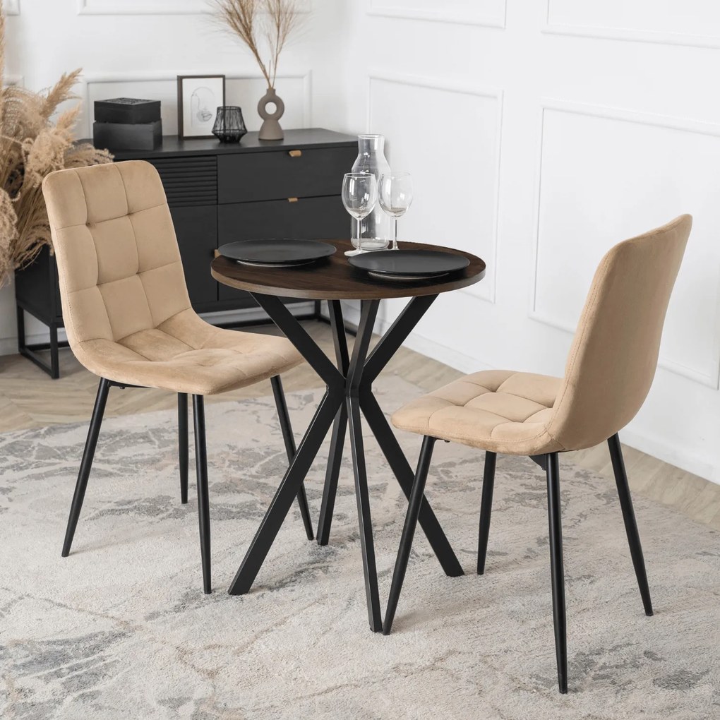 Stół Okrągły LAUREN 60 cm Orzech/Czarny Loft Nowoczesny