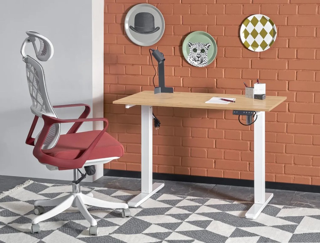 Biurko B53 białe/dąb artisan z regulacją wysokości HALMAR
