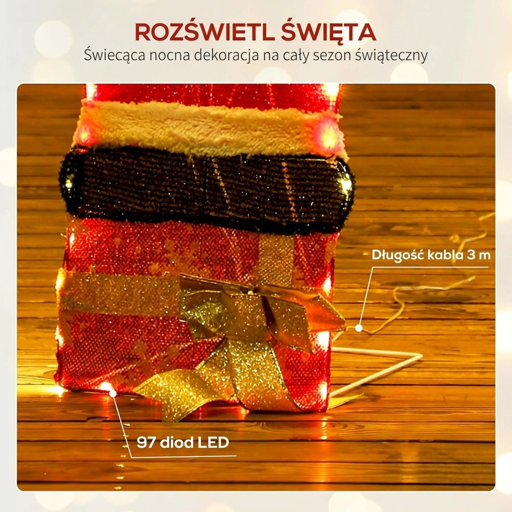 Outsunny Mikołaj LED 93 cm z 97 ciepłymi LED — stalowy stelaż, do wnętrz i na zewnątrz