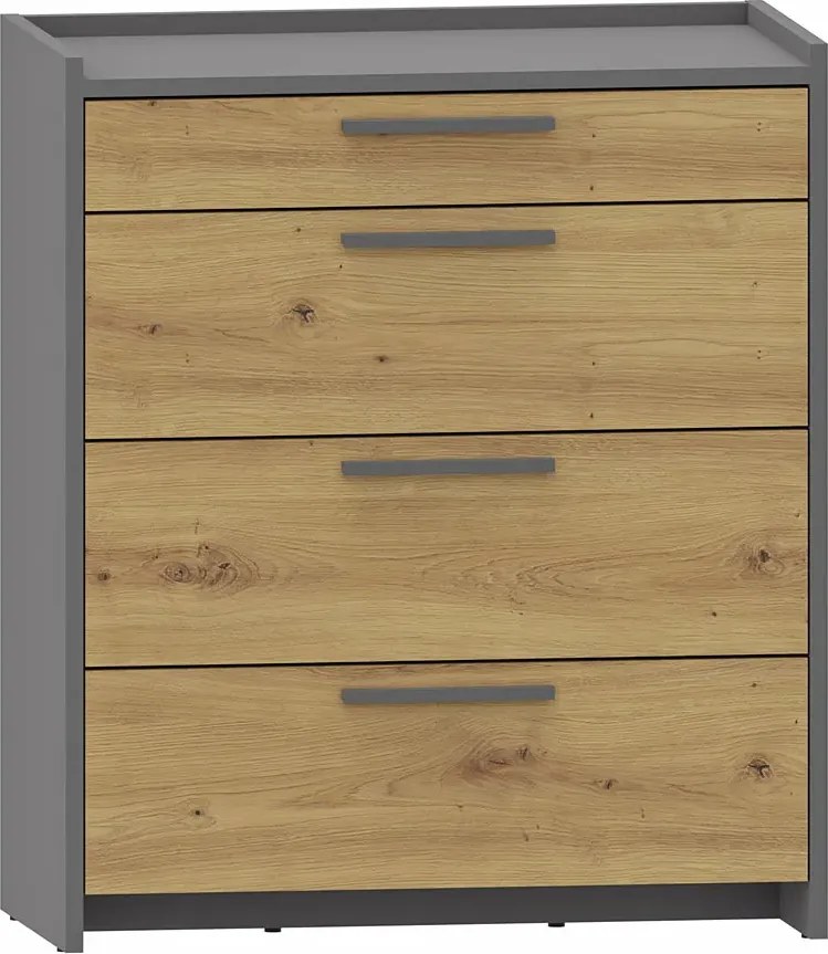 Duża komoda z 4 szufladami dąb artisan + antracyt P5-R31
