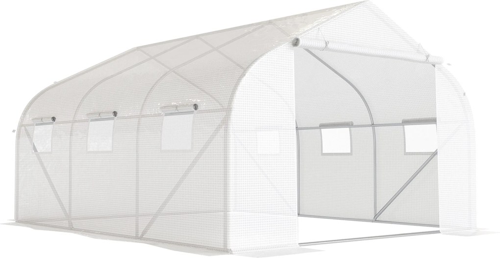 Outsunny Szklarnia Tunelowa z 6 Przewijanymi Oknami i Drzwiami na Zamek Błyskawiczny Wytrzymała Folia 445x3x205m | Aosom PL