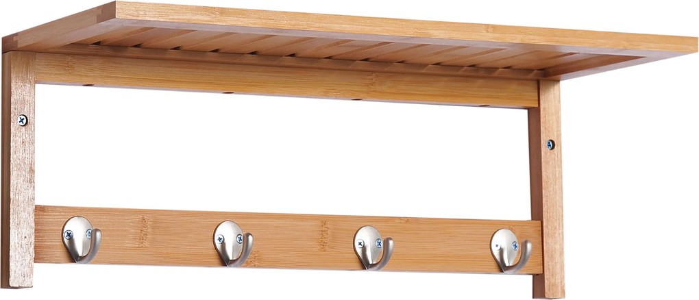 HOMCOM Wieszak ścienny z haczykami, montaż ścienny oszczędzający miejsce, nośność 5 kg, 50 x 16 x 17,5 cm drewno naturalne