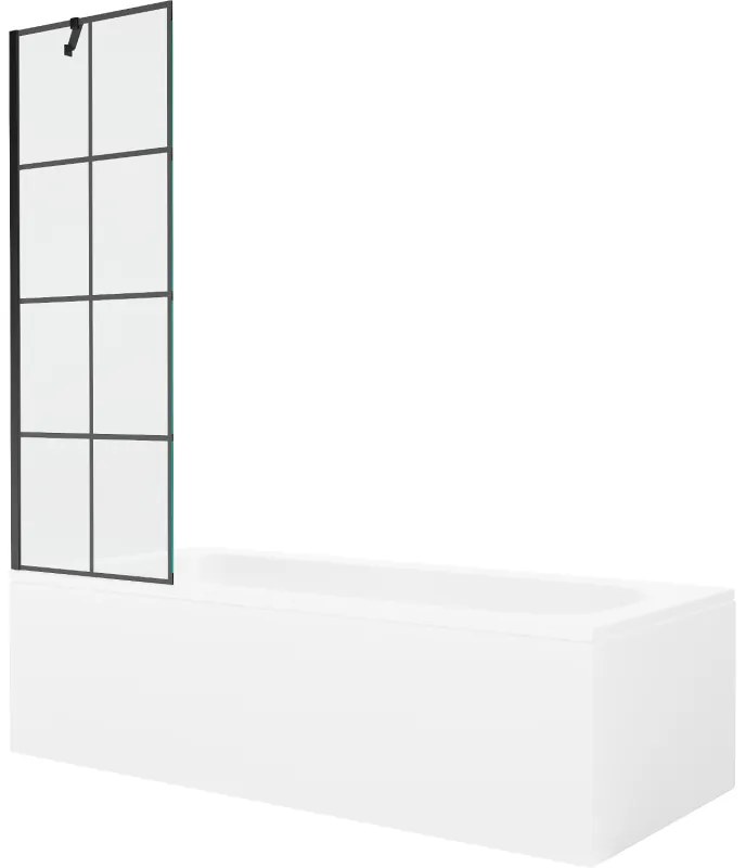 Mexen Vega wanna prostokątna 170 x 70 cm z obudową i parawanem 1-skrzydłowym 60 cm, czarny wzór - 550117077X9506007077