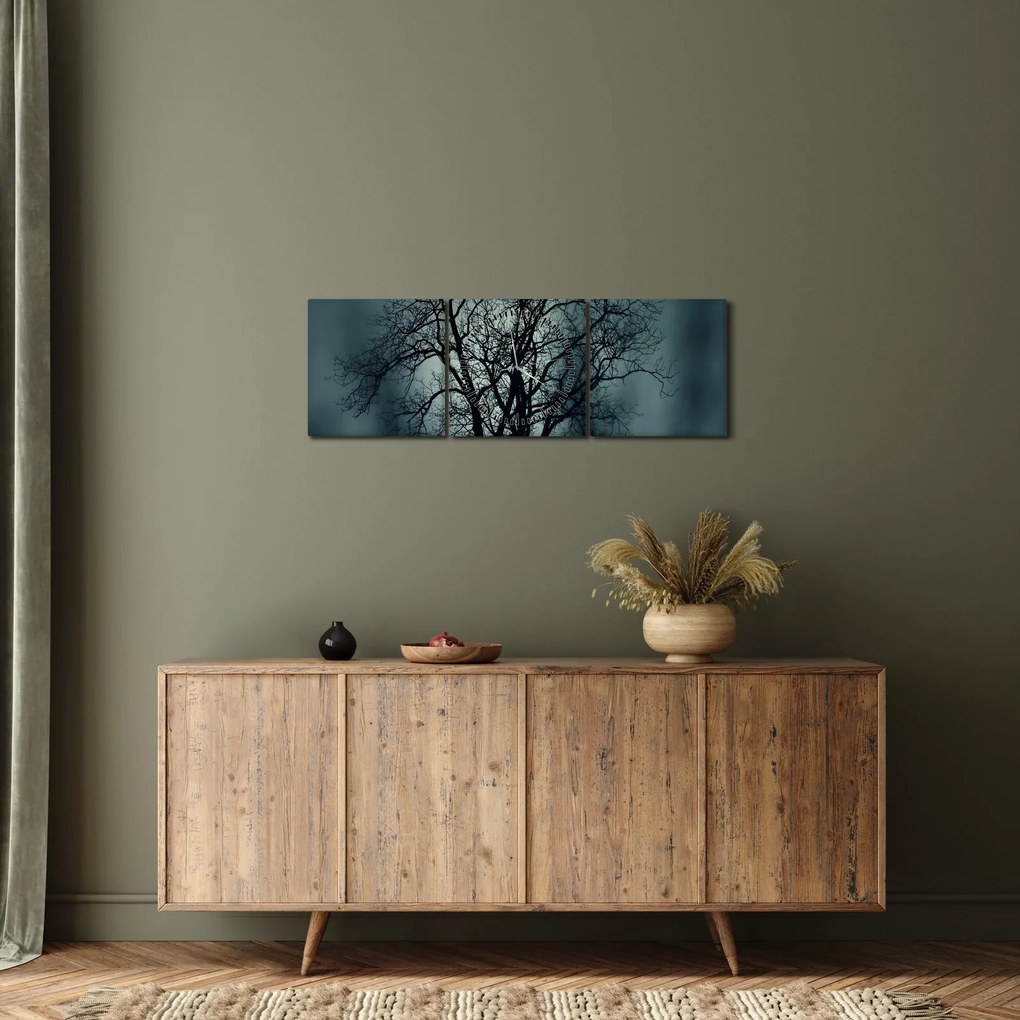 Obraz drzewa podczas zaćmienia (z zegarem) (90x30 cm)