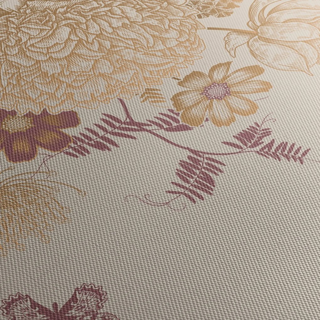 Obraz - Vintage kwiaty i motyle (z zegarem) (90x30 cm)