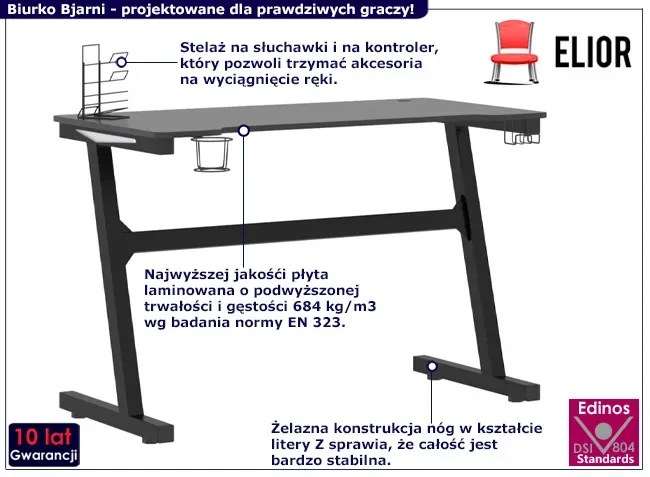 Czarne Biurko Gamingowe Led Młodzieżowe G9-A47