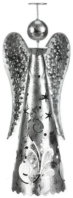 Świąteczna metalowa dekoracja Anioł na świeczkę doherbaty, srebrna