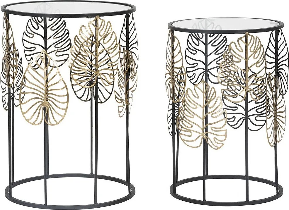 Zestaw Stolików Pomocniczych Liść 67, Czarny, 38x38x55 cm, Kendra Home