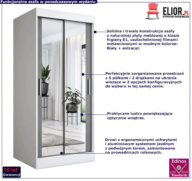 Szafa przesuwna w kolorze biały + antracyt - Kukkin 2X