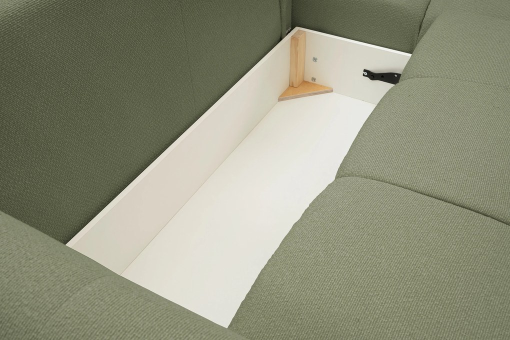 Masseno Narożnik MODA z funkcją spania i pojemnikiem na pościel Narozniki L, Rozkładana sofa - Oliwkowy, NORDIC OLIVE