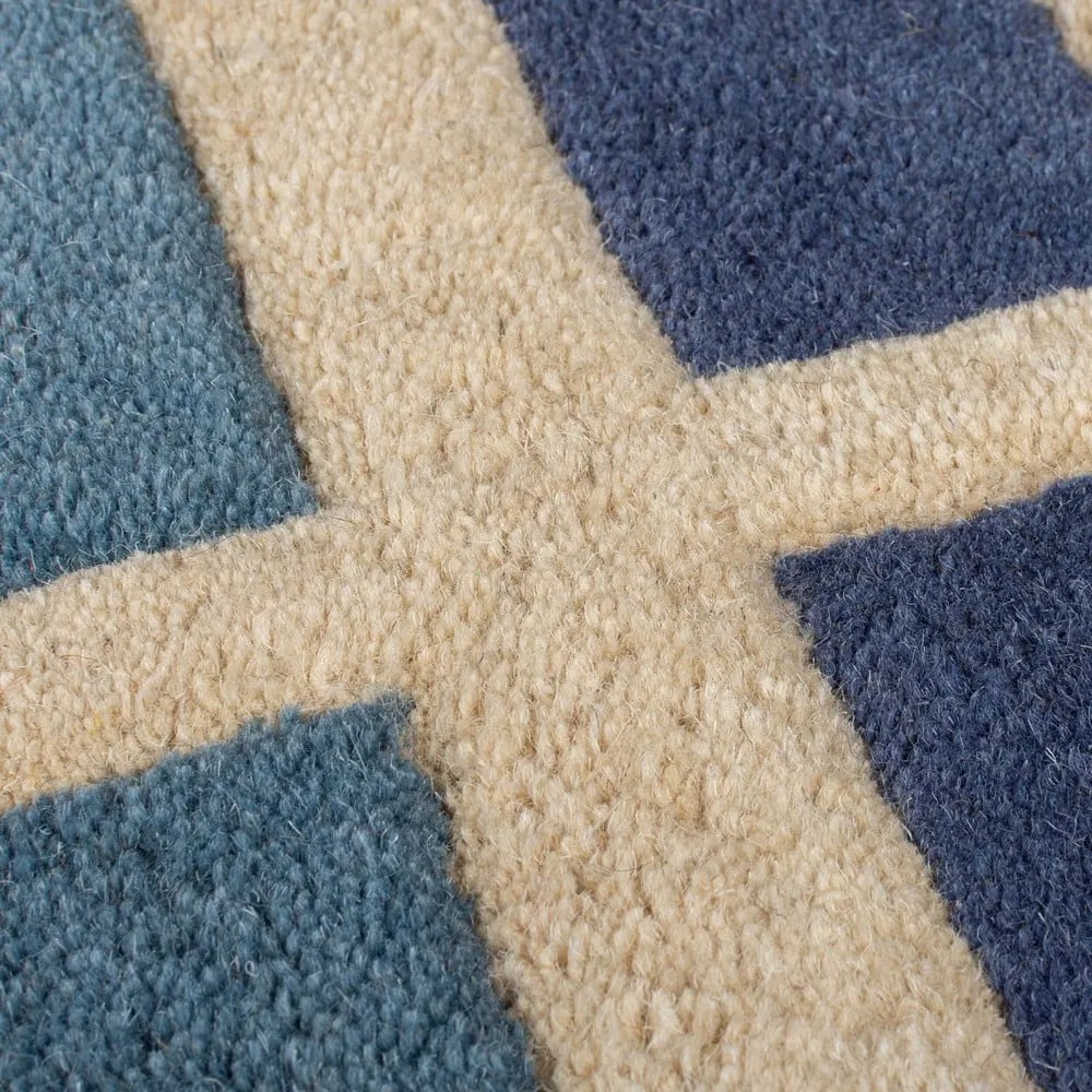 Niebiesko-pomarańczowy wełniany chodnik tkany ręcznie 60x230 cm Retro Blocks – Flair Rugs