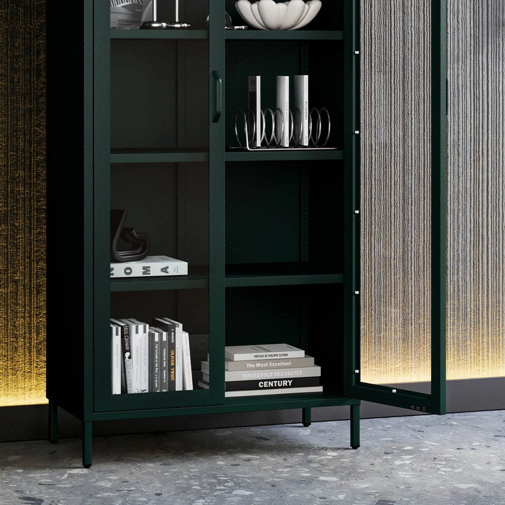 Witryna szklana do salonu butelkowa zieleń Modern ANGELO 800 x 1850 x 450 mm