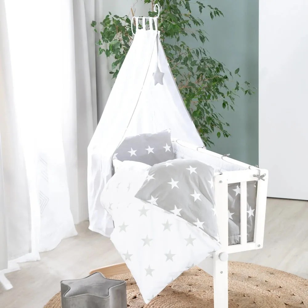 Biała kołyska na kółkach z baldachimem 40x90 cm Little stars – Roba