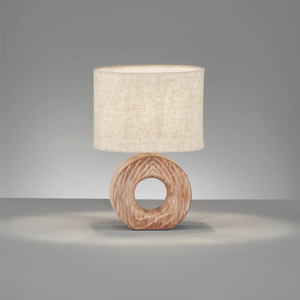 Brązowo-beżowa lampa stołowa ceramiczna z tekstylnym kloszem (wysokość 31 cm) Hanke – Fischer & Honsel