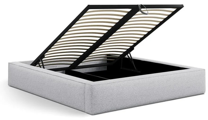 Jasnoszare tapicerowane łóżko dwuosobowe ze schowkiem ze stelażem 180x200 cm Simon Darren – Micadoni