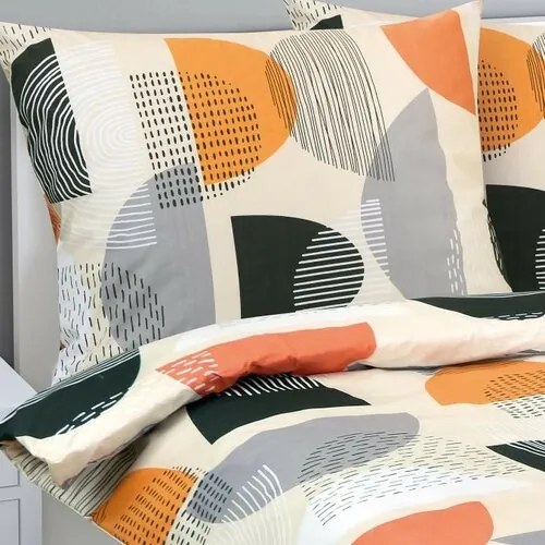 Bellatex Pościel bawełniana Półkoło pomarańczowy, szary, 140 x 200, 70 x 90 cm
