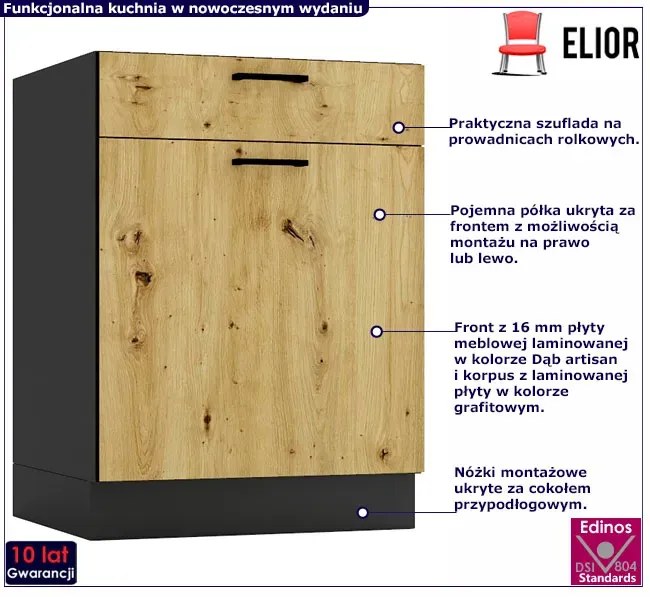 Szafka kuchenna z szufladą 60 cm grafit + dąb artisan A1-C62