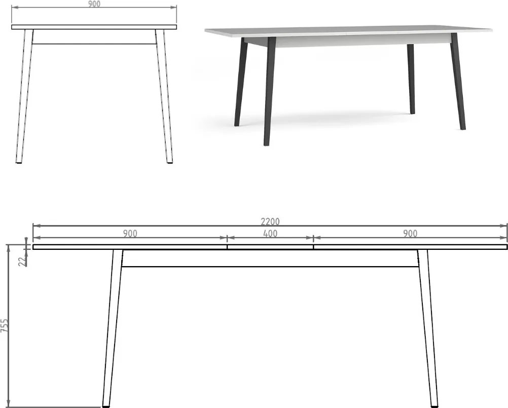 Stół rozkładany NIMB Szary do Salonu Jadalni 180-220 x 90 x 75,5 cm, Prostokątny