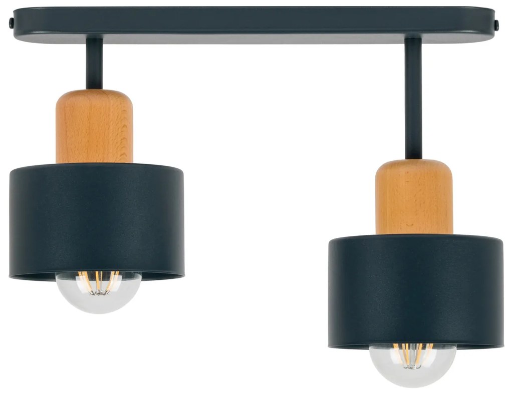 Antracytowa lampa sufitowa, dwupunktowy spot DBU3306AN z drewna i meta