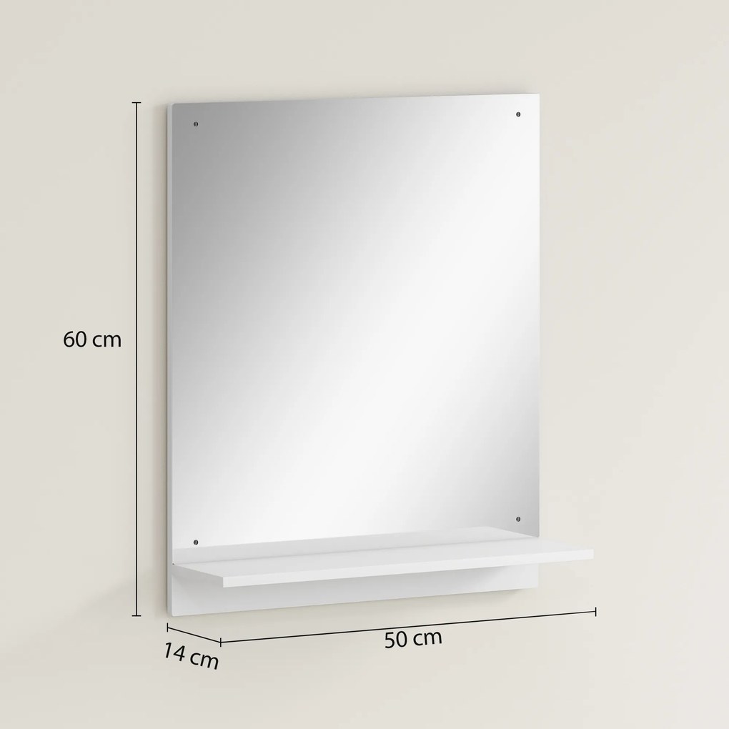 HOMCOM Lustro łazienkowe 50 x 60 cm, lustro ścienne z półką, do przedpokoju i korytarza, biały | Aosom PL