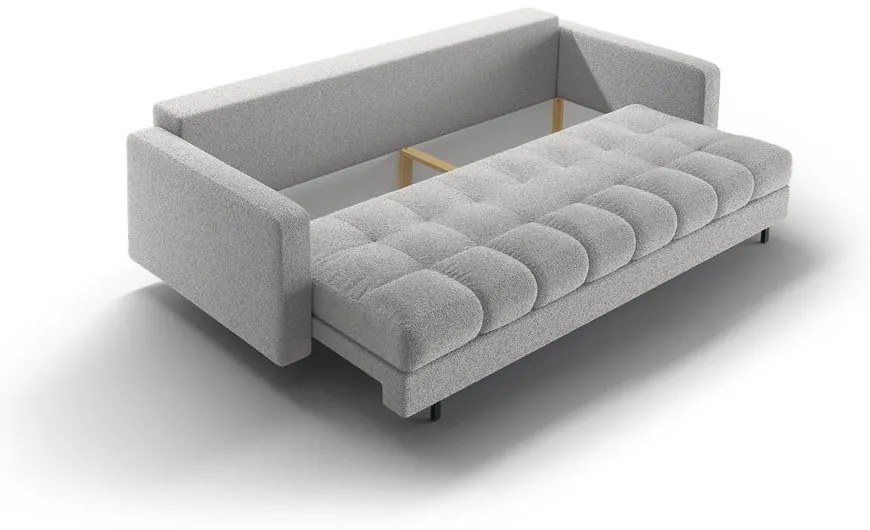 Jasnoszara rozkładana sofa ze schowkiem z materiału bouclé 222 cm Bali – Cosmopolitan Design