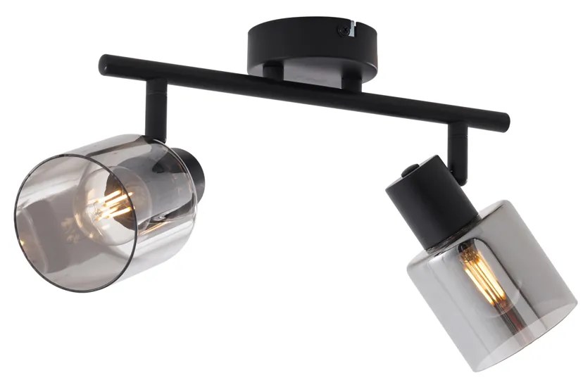 Nowoczesna czarna lampa sufitowa z okrągłym przydymionym szkłem 2-punktowa - Cilin