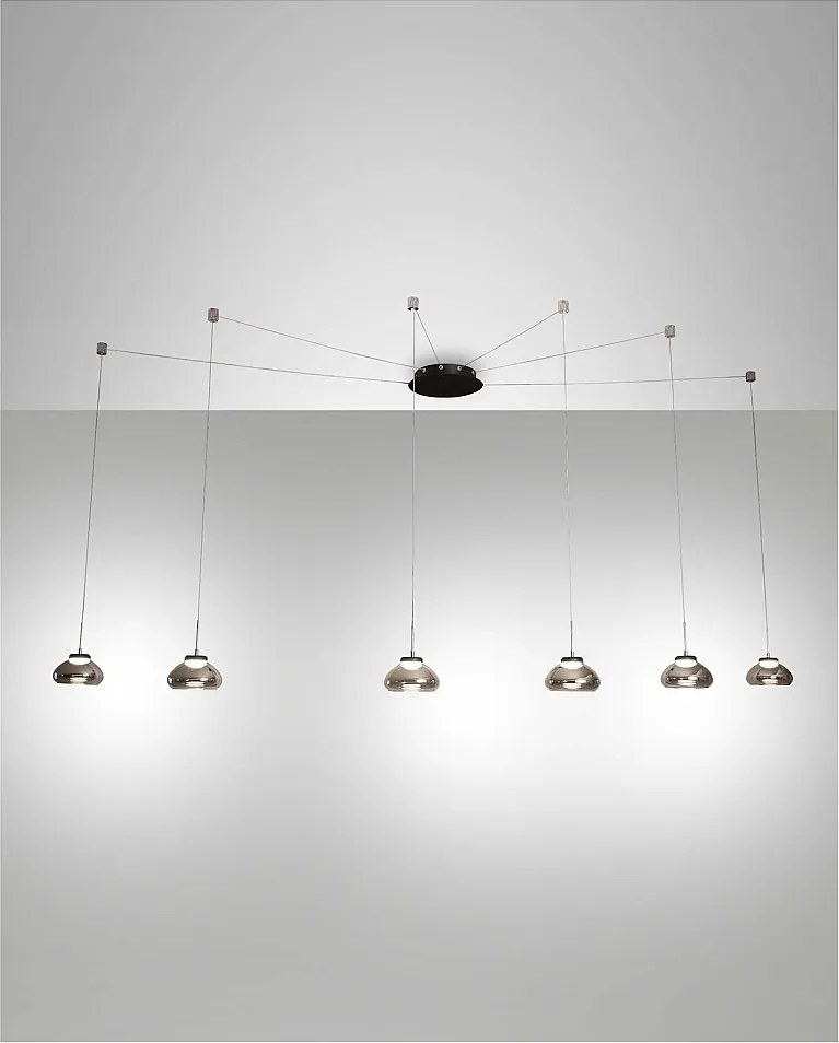 Lampa wisząca LED Arabella z metalu i dymionego szkła dmuchanego 3547-46-126 Fabas Luce