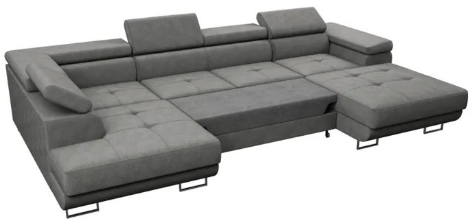 Duża sofa narożna z regulowanymi zagłówkami i pojemnikiem na pościel, złoty/musztardowy, Aspen U, lewy