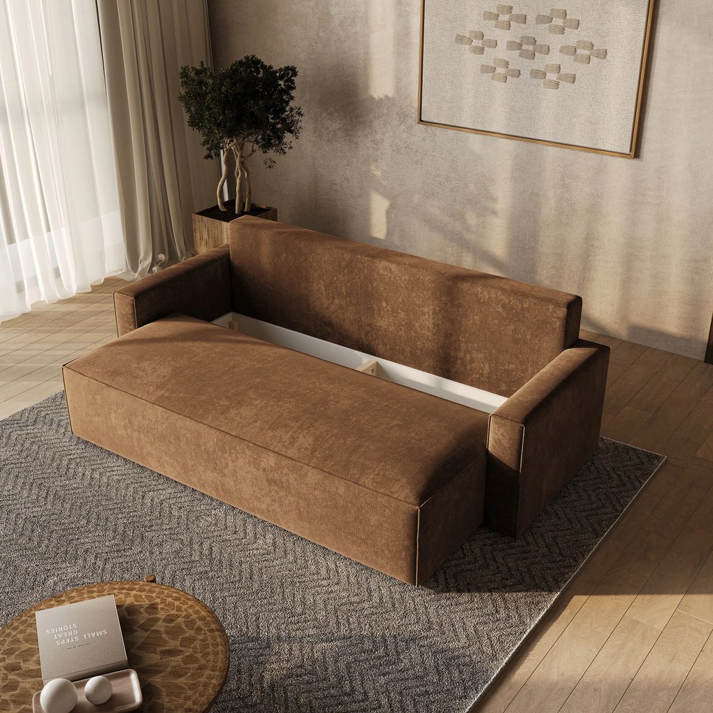 Masseno Sofa MENI z funkcją spania i pojemnikiem na pościel, Rozkładana sofa - Jasnobrązowy, LUMO 35
