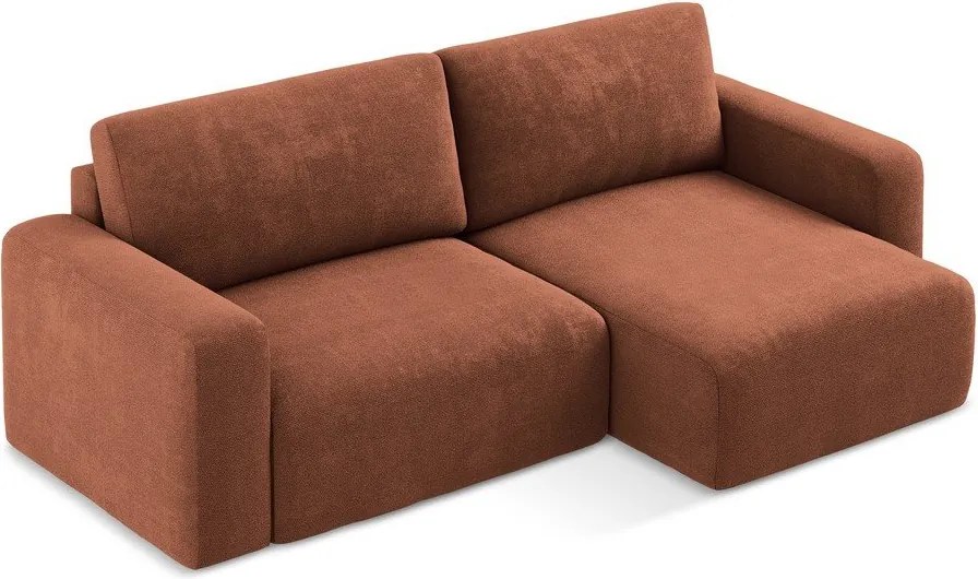 Rozkładany/ze schowkiem narożnik z tkaniny szenilowej (prawostronny/z szezlongiem) w kolorze terakoty Kona – Makamii