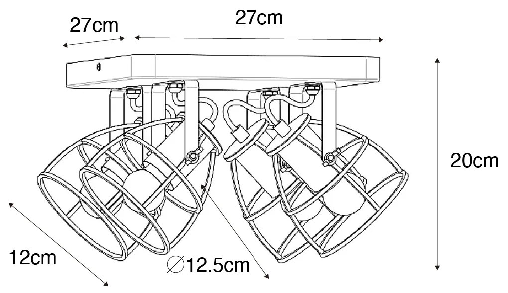 Industrialny reflektor drewniany z ciemnoszarym regulowanym 4-światłowym - Arthur