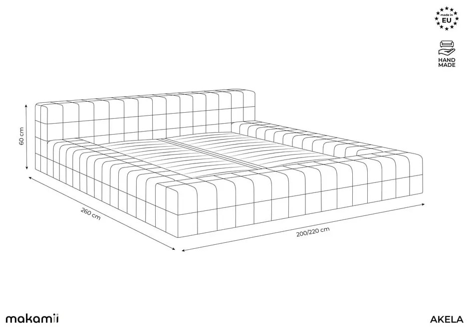 Ciemnoszare tapicerowane łóżko dwuosobowe ze stelażem 140x200 cm Akela – Makamii