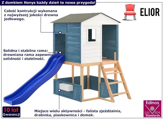 Drewniany domek ogrodowy dla dzieci ze zjeżdżalnią Huflox 5X