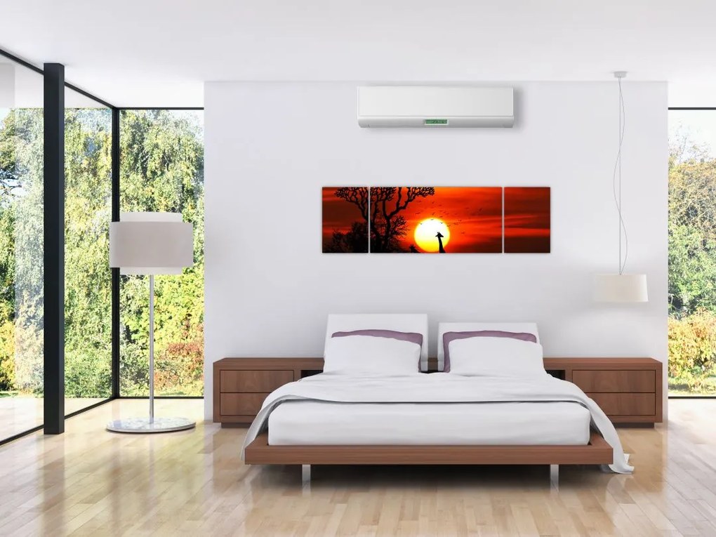 Obraz - Sylwetki zwierząt o zachodzie słońca (170x50 cm)