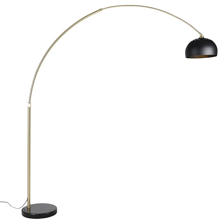 Nowoczesna lampa podłogowa łukowa mosiężna z marmurową podstawą i czarnym kloszem 32,5 cm - XXL