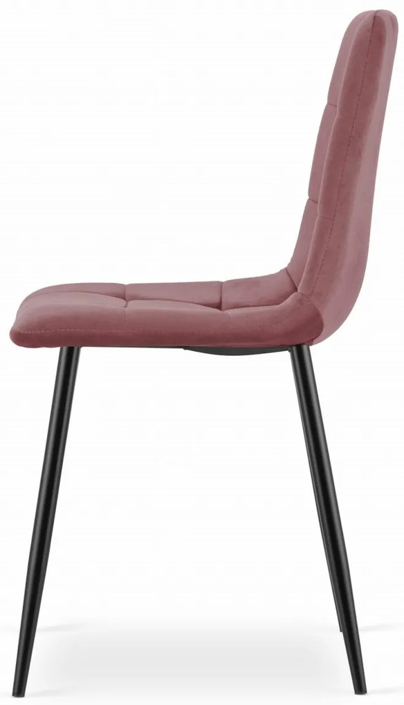 Krzesło aksamitne KARA różowe na czarnych nogach