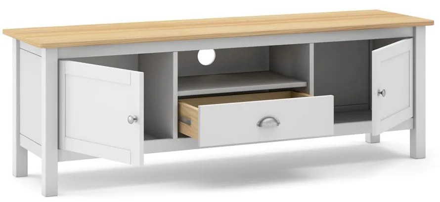 Biało-naturalna szafka pod TV z drewna sosnowego 158x53 cm Misti – Marckeric