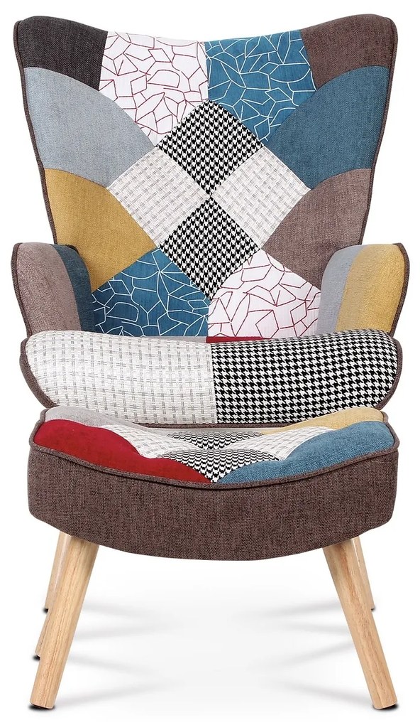 Fotel z podnóżkiem PW2, patchwork