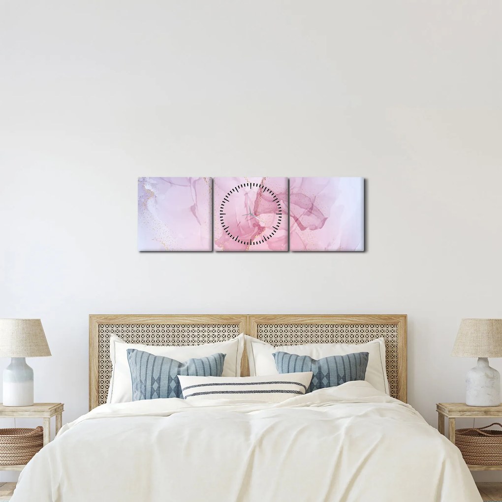 Obraz - Różowe plamy (z zegarem) (90x30 cm)