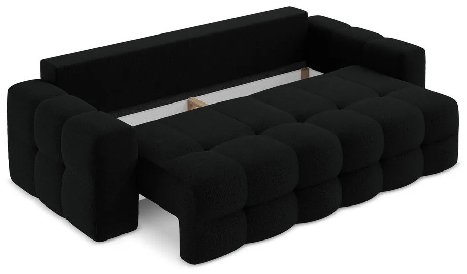 Czarna rozkładana sofa z materiału bouclé 255 cm Milu – Makamii