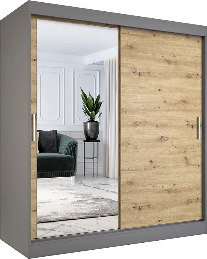 Szafa przesuwna antracyt + dąb artisan 180 cm B1-N24