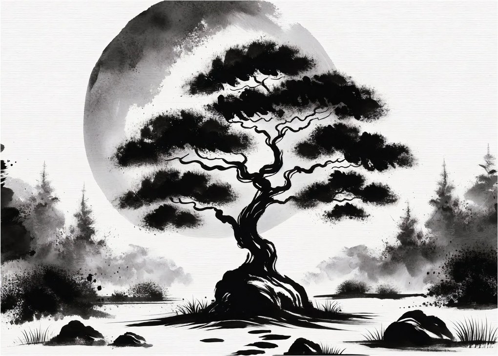Obraz – Czarno-biały bonsai (70x50 cm)