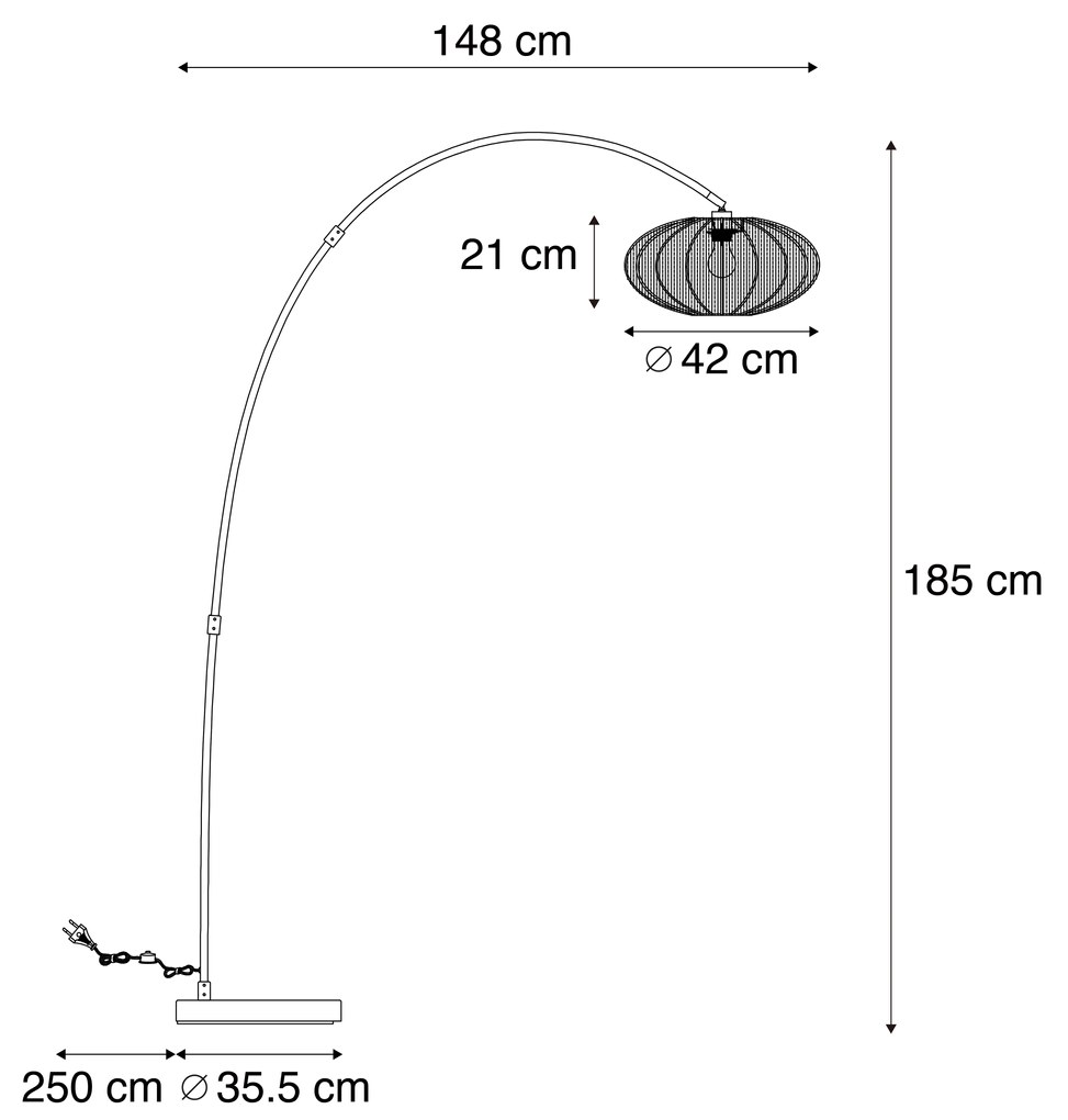 Luk Lampa łukowa Japandi czarna z brązowym kloszem - BidaJapandi Oswietlenie wewnetrzne