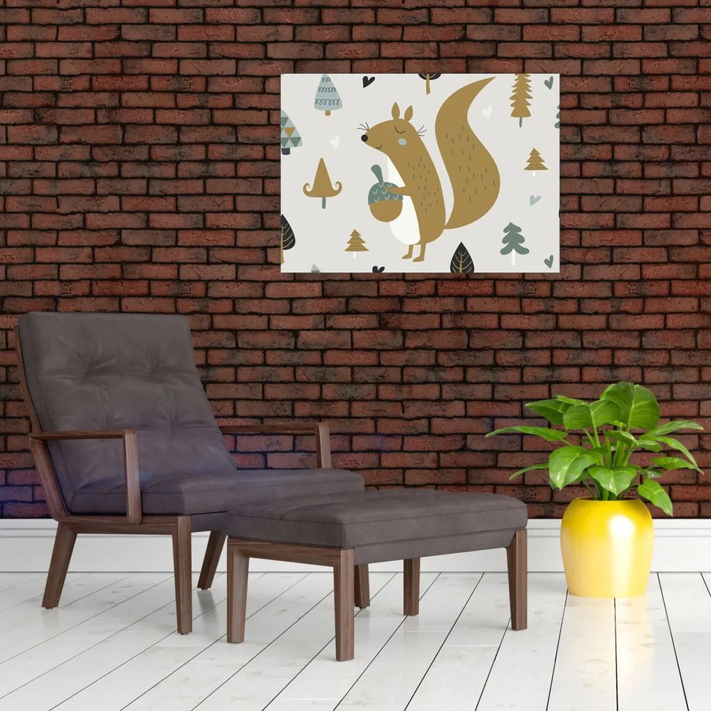 Obraz na szkle - Wiewiórka z orzechem (70x50 cm)